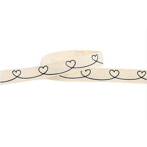 Ribbon Herringbone Twill Linked Heart Black 15mm x 20m #KC2199955BK - Each