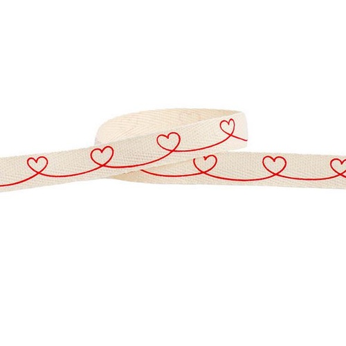 Ribbon Herringbone Twill Linked Heart Red 15mm x 20m #KC2199955RE - Each
