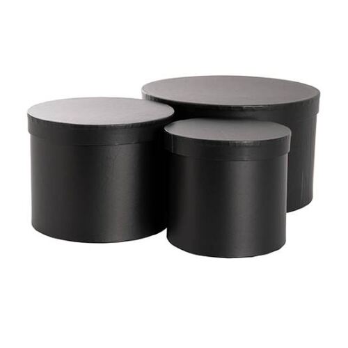 Hat Box Round Black #KC2302BK - Set of 3 