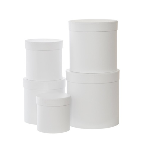 Hat Box Round White #KC2305RWH - Set of 5 
