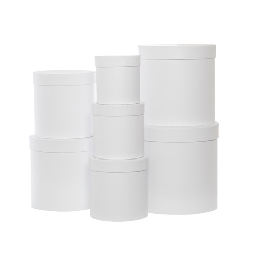 Hat Box Round White #KC2307RWH - Set of 7 TEMPORARILY UNAVAILABLE