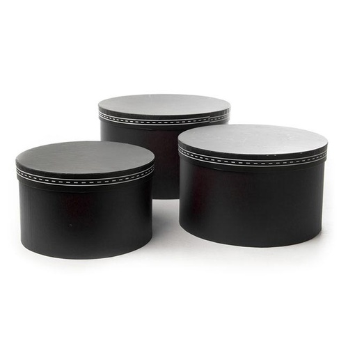 Hat Box Round Saddle Stitch Black #KC2331BK - Set of 3 TEMPORARILY UNAVAILABLE