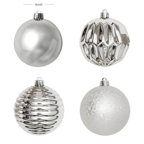 Christmas Hanging Bauble Silver (8cm) #KC33009202SI - Pack of 16