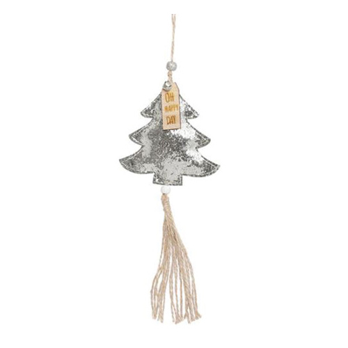 Christmas Hanging Christmas Tree with Jute Tassel Silver (8cmH)  #KC33009238SI - Set of 2
