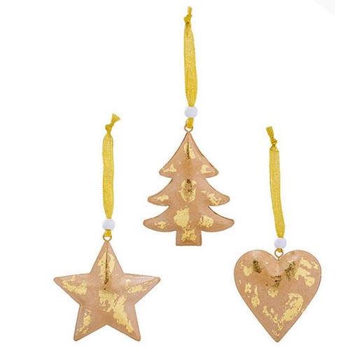 Christmas Metal Hanging Decoration Mixed Designs Gold (9cmH)  #KC33009240GO - Set of 6