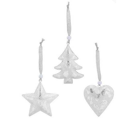 Christmas Metal Hanging Decoration Mixed Designs Silver (9cmH)  #KC33009240SI - Set  of 6