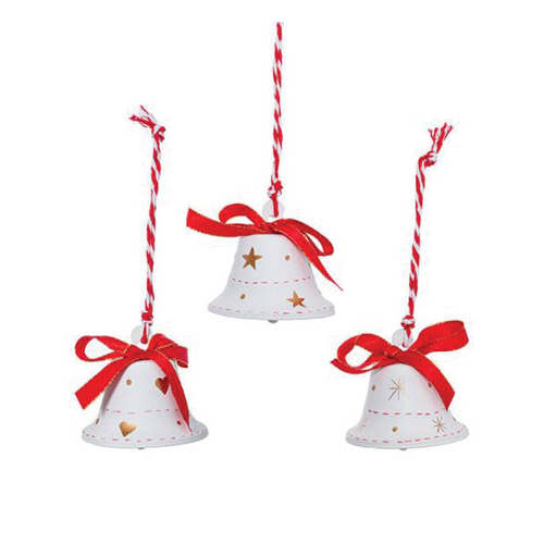 Christmas Metal Hanging Bells White (6.5cmH)  #KC33009249WH - Pack of 3 