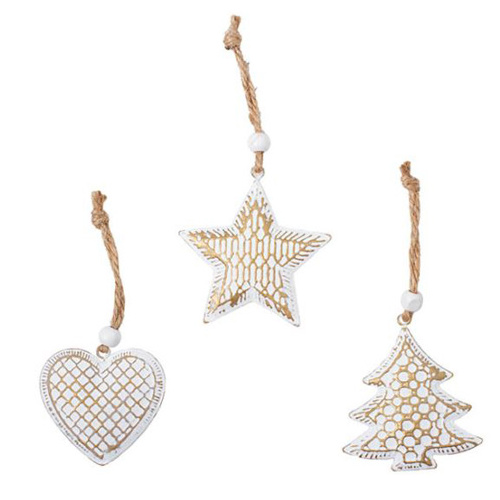 Christmas Metal Hanging Decoration Mixed Designs White (6.5cmH)  #KC33009250WH - Set of 3 SOLD OUT