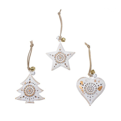 Christmas Metal Hanging Decoration Mixed Designs White (9cmH)  #KC33009251WH - Set of 3