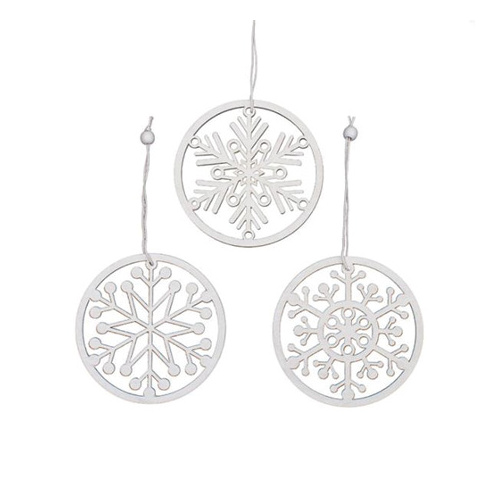 Christmas Wooden Hanging Snowflakes Set 9 White (32.8x2.5x11.5cm)  #KC33009278WH - Each