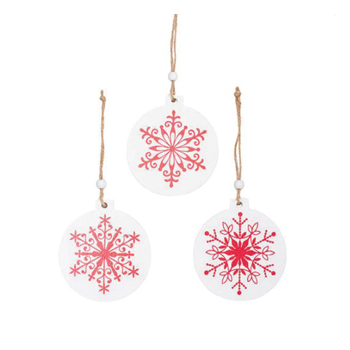 Christmas Wooden Hanging Decoration Set 9 White w Red (11x11.5cmH)  #KC33009280WHRD - Each