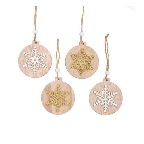 Christmas Wooden Hanging Decoration White Gold (7.5x0.5x8cm)  #KC33009282NA - Pack of 8