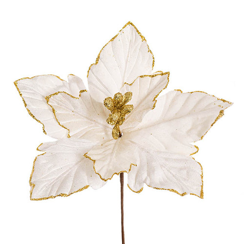 Christmas Poinsettia Stem Velvet White #KC33009677WH - Each SOLD OUT