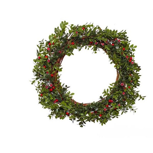 Christmas Boxwood with Red Berry Wreath Green (55cmD)  #KC33009375GR - Each