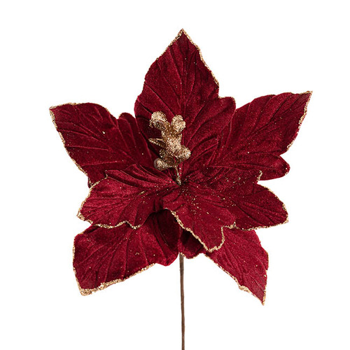 Christmas Poinsettia Stem Velvet Burgundy #KC33009677BU - Each