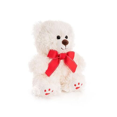 Soft Toy Aiden Bear with Red Bow White 20cm #KC4808772WH - Each