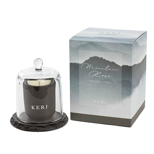 Candle Soy Slate Petitie Glass Cloche Set Mountain Rose (11x14.5cm) #KC51110060BK - Each