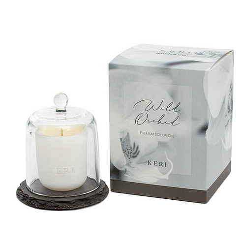 Candle Soy Slate Peteit Glass Cloche Set Wild Orchid (11x14.5cm) #KC51110060WH - Each