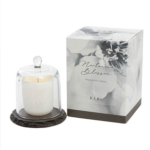 Candle Soy Slate Petite Glass Cloche Set Nectarine Blossom (11x14.5cm) #KC51090008 - Each